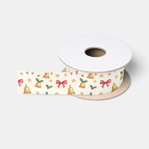Kerstmis Vintage Gouden Bellen Rode Strikken Hulst Lint