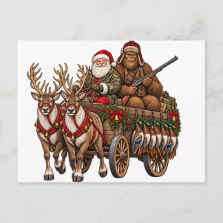 Kerstmis Vintage Jacht Santa Bigfoot Eend Feestdagenkaart
