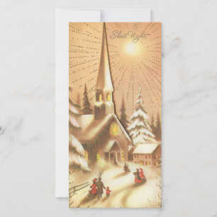 Kerstmis Vintage Kerk Stille Nacht Feestdagenkaart