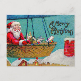 Kerstmis Vintage Kerstman in Luchtballon Briefkaart