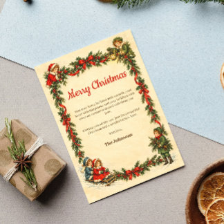 Kerstmis Vintage Kinderen Groene Hulst Guirlande Feestdagenkaart