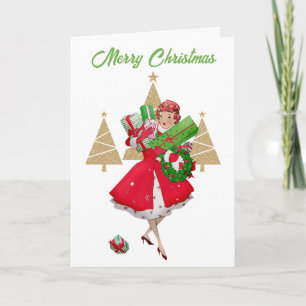 Kerstmis Vintage Mevrouw Prettig Kerstfeest Feestdagen Kaart
