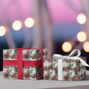 Kerstmis Vintage Plaid Hulst & Herten Patroon Cadeaupapier