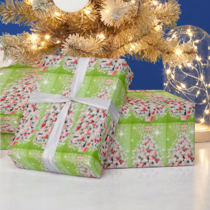 Kerstmis Vintage Retro Roze Rode Bomen Cadeaupapier