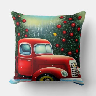 Kerstmis Vintage Rode Truck en Sneeuw Bomen Worp K Kussen