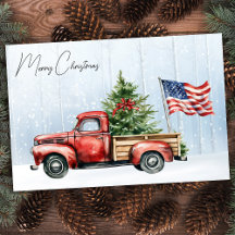 Kerstmis Vintage Rode Truck Patriottische Vlag van