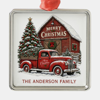 Kerstmis Vintage Rode Truck Schuur Personaliseerba Metalen Ornament