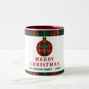 Kerstmis Vintage Rood Groen Tartar Geruit Familie Tweekleurige Koffiemok