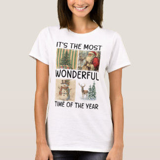 Kerstmis Vintage Santa Sneeuwman Boom Rendier Kuns T-shirt