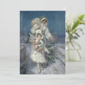 Kerstmis Vintage Sinterklaas en engel in het wit Feestdagenkaart (Staand voorkant)