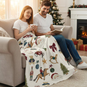 Kerstmis Vintage Speelgoed Patroon Fleece Deken