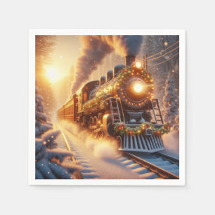 Kerstmis Vintage Vakantietrein Sneeuwige Winter Servet