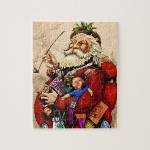 Kerstmis vintage, Victoriaanse Kerstman Pijp Speel Legpuzzel