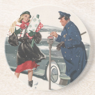Kerstmis vintage, Winkelen Kado's Politieagent Zandsteen Onderzetter