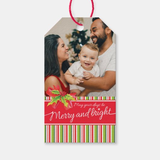 Kerstmis Voeg je eigen foto rood groen cadeau labe Cadeaulabel (Voorkant)