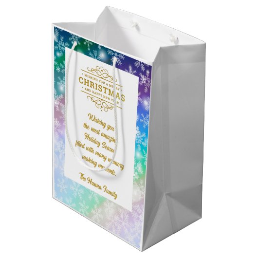 Kerstmis Voeg Uw Afbeelding en Naam, Sneeuwvlok Medium Cadeauzakje (Achterkant Gekanteld)