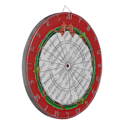 Kerstmis Voeg uw foto en rode achtergrond toe Dartbord (Voorkant Links)