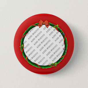 Kerstmis Voeg uw foto en rode achtergrond toe Ronde Button 5,7 Cm
