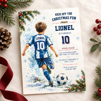 Kerstmis Voetbal Jongen Verjaardagsuitnodiging Kaart