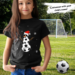 Kerstmis Voetbal Sneeuwman Santa Hoed Naam van het T-shirt