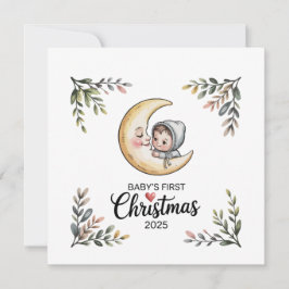 Kerstmis voor baby 2025 Antieke Maan & Baby Feestdagenkaart