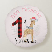 Kerstmis voor baby's 1e met grappige giraffe en ke rond kussen (Achterkant)