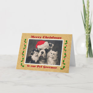 Kerstmis voor Buldog en de Kat van Groomer van het Feestdagen Kaart