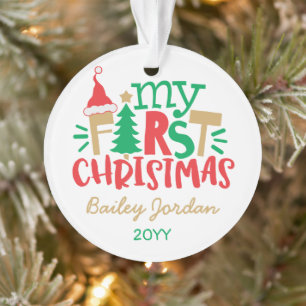 Kerstmis voor de allereerste keer Cute Rood Groen Ornament