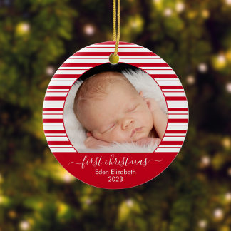 Kerstmis voor de allerkleinste rode suikerstok keramisch ornament