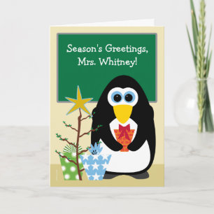 Kerstmis voor leraar Cute Penguin in de klasszaal Feestdagen Kaart