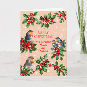 Kerstmis voor nicht en haar man Roodborstjes en hu Feestdagen Kaart