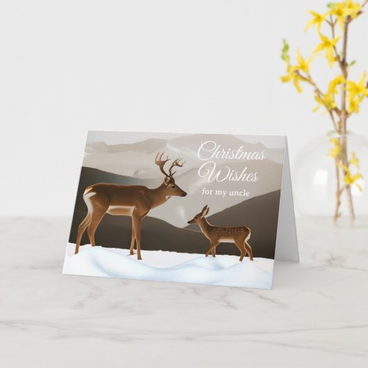 Kerstmis voor Oom Herten in een Winterlandschap Kaart (Gele Bloem)
