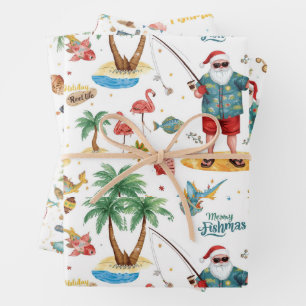 Kerstmis voor visliefhebbers met kerstman inpakpapier vel