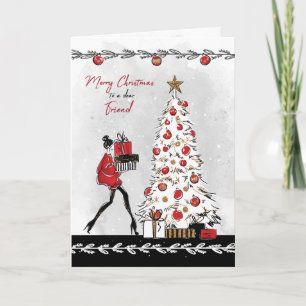 Kerstmis voor vrouwelijke vriend Stijlvolle dame Kaart