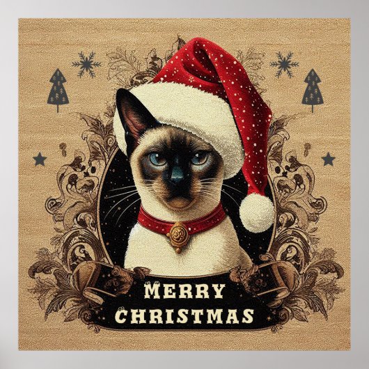 Kerstmis vorstelijke Siamese kat, Kerstmis Santa K Poster (Voorkant)