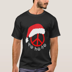 Kerstmis Vredesteken Symbool Rood Met Kerstman Hoe T-shirt