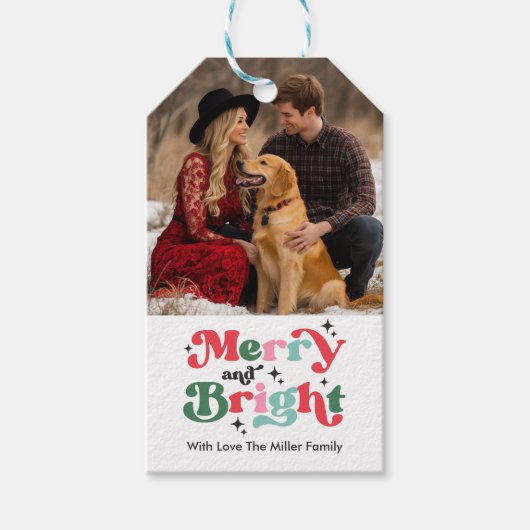 Kerstmis vrolijk en helder Kleurrijke Retro Vakant Cadeaulabel (Voorkant)