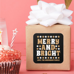 Kerstmis Vrolijk en Helder Modern Bold Goud Zwart Vierkante Sticker