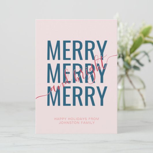 Kerstmis vrolijk en helder roze geruite feestdagenkaart (Staand voorkant)