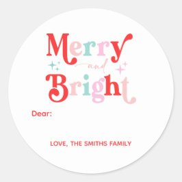 Kerstmis Vrolijk en Helder roze rood Ronde Sticker