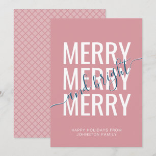Kerstmis vrolijk en helder roze ruitpatroon feestdagenkaart