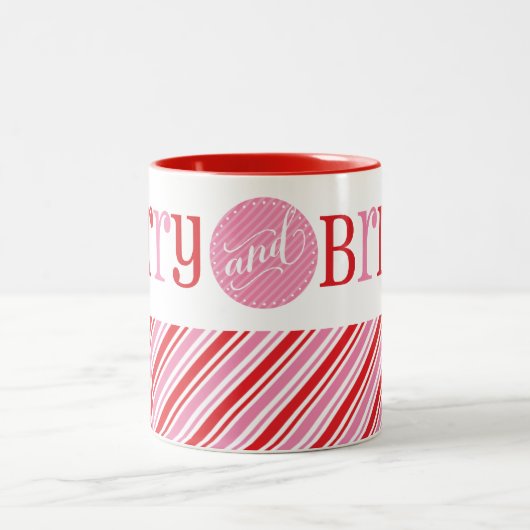 KERSTMIS VROLIJK & HELDER schattig modern rood roz Tweekleurige Koffiemok (Center)