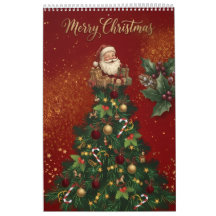 Kerstmis Wandkalender - Vintage Kerstman & Fe