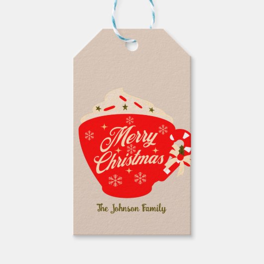 Kerstmis Warme Chocolade Tan Cadeaulabel (Voorkant)