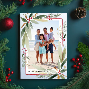 Kerstmis Watercolor Botanicals Foto Collage Feestdagenkaart