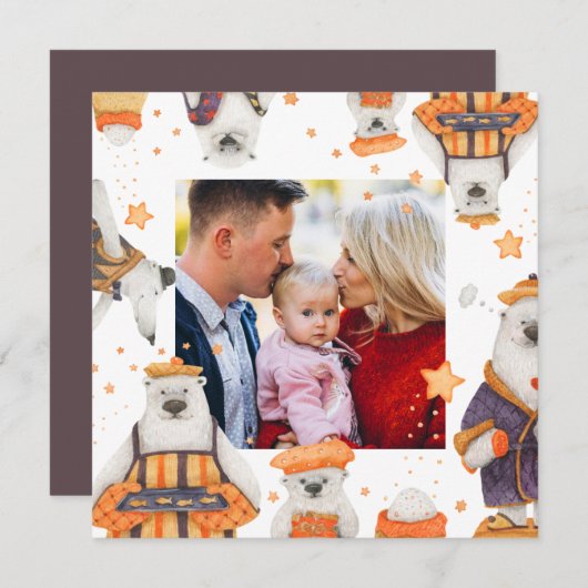 Kerstmis Watercolor Mooie Ijsbeer Foto (Voorkant / Achterkant)