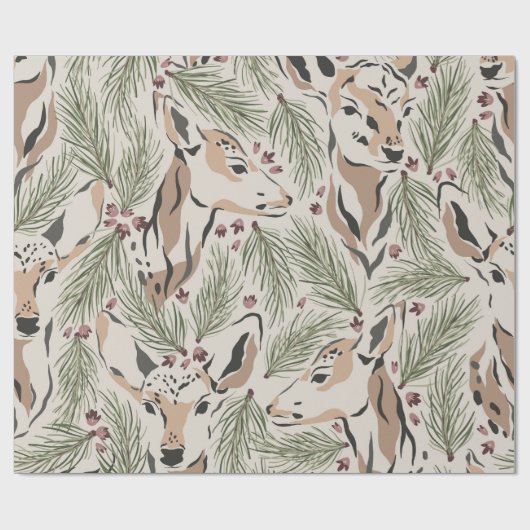 Kerstmis Waterverf Deer & Pine Tree Cadeaupapier (Vlak)
