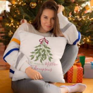 Kerstmis Waterverf Greenery Cute Merry Mistletoe Kussen