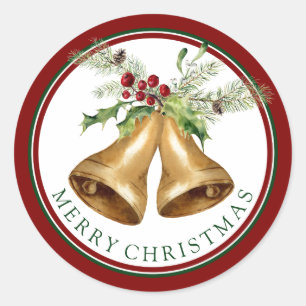 Kerstmis Waterverf - Holly Mistletoe & Bells Ronde Sticker