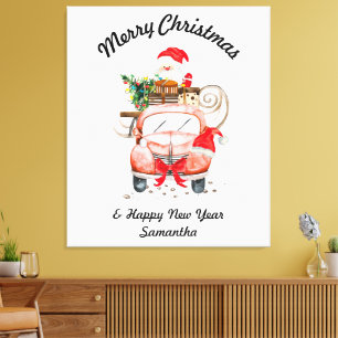 Kerstmis Waterverf Kerstman Canvas Afdruk